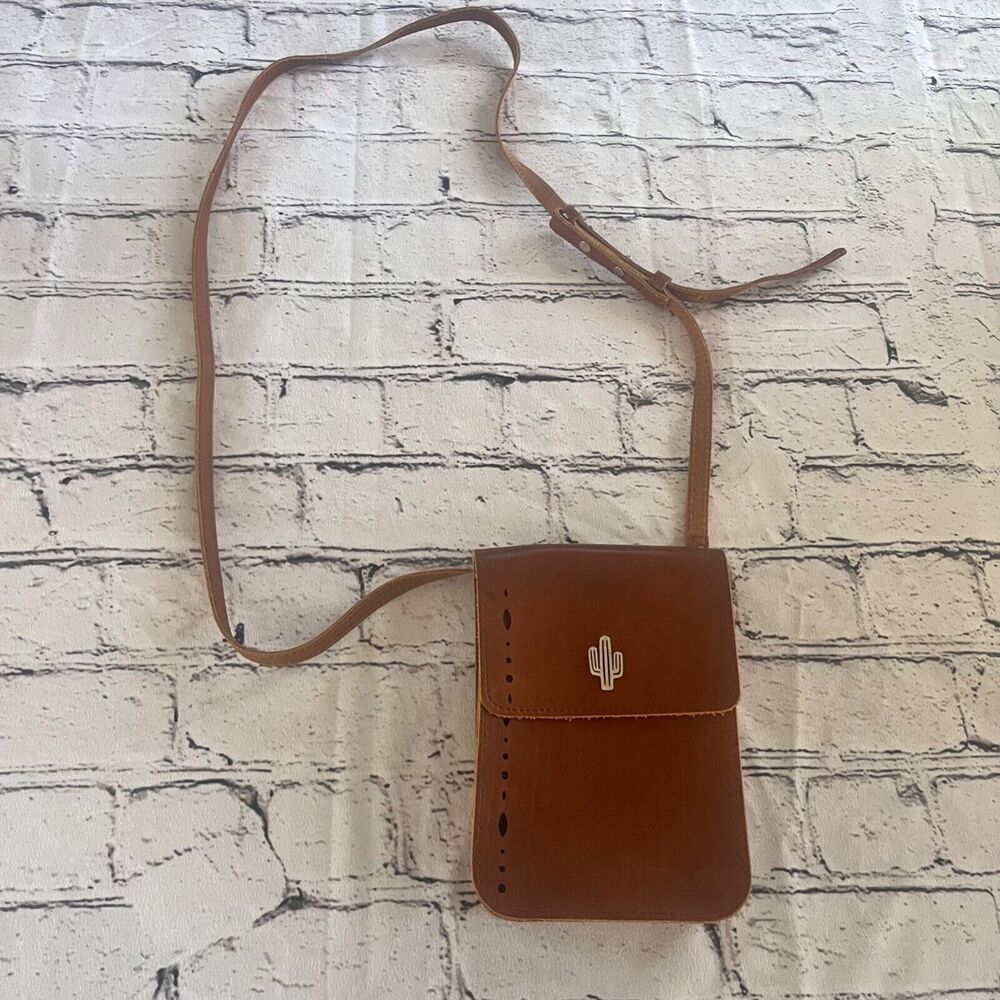 Most Wanted USA Boho Leather Crossbody Bag Festival Western Brown Cactus Detail
